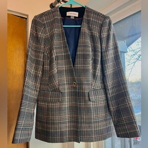 Calvin Klein Plaid Tweed Blazer Brown Taupe 2